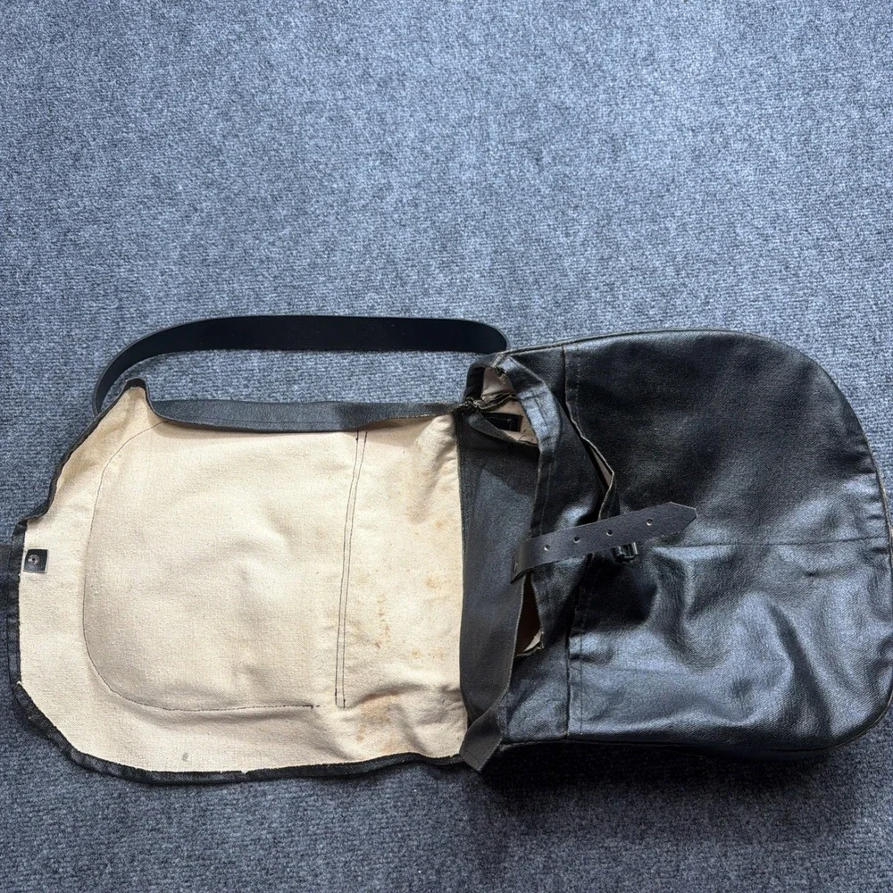 Vintage Waxed Canvas Messenger Bag Field Bag Satchel Black Postal? Military?